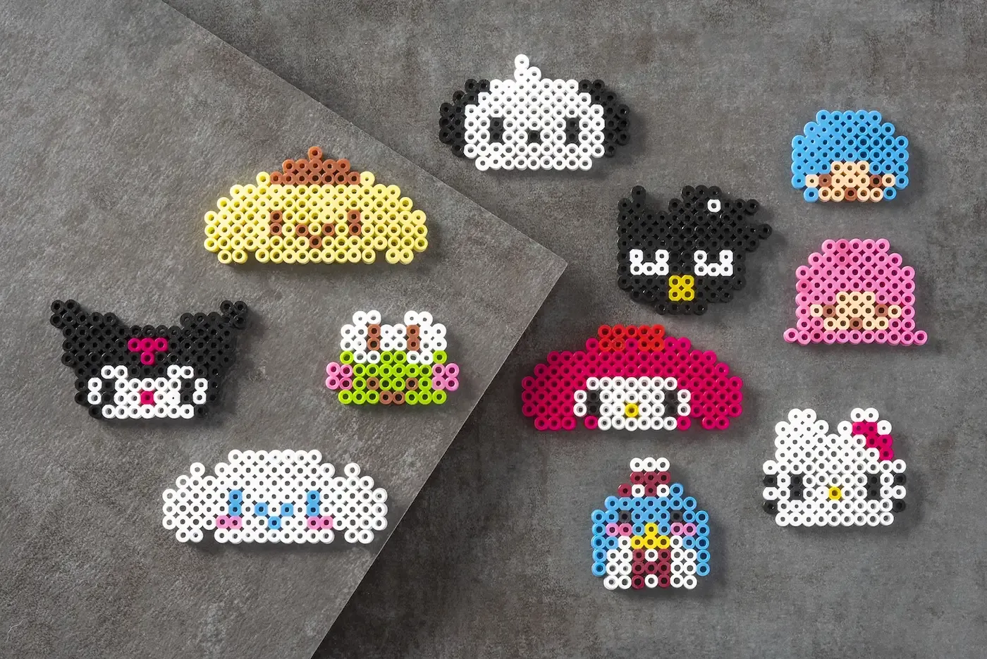 Colorful Perler Bead Creations Featuring Popular Sanrio Characters